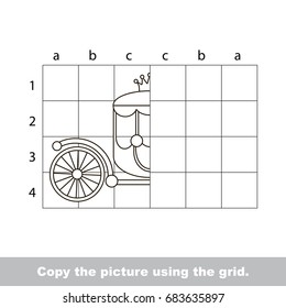 Finish the simmetry picture using grid sells  vector kid educational game for preschool kids  the drawing tutorial and easy gaming level for half Princess Chariot
