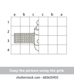 Finish the simmetry picture using grid sells, vector kid educational game for preschool kids, the drawing tutorial with easy gaming level for half of Space Station