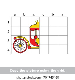 Finish the simmetry picture using grid sells  vector kid educational game for preschool kids  the drawing tutorial and easy gaming level for half Princess Chariot