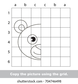 Finish the simmetry picture using grid sells  vector kid educational game for preschool kids  the drawing tutorial and easy gaming level for half Funny Bear Face