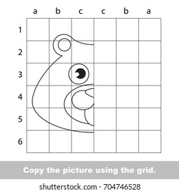 Finish the simmetry picture using grid sells, vector kid educational game for preschool kids, the drawing tutorial with easy gaming level for half of Funny Beaver Head