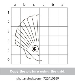 Finish the simmetry picture using grid sells, vector kid educational game for preschool kids, the drawing tutorial with easy gaming level for half of Funny Sea Shell