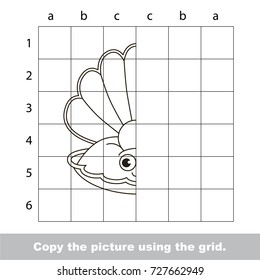 Finish the simmetry picture using grid sells, vector kid educational game for preschool kids, the drawing tutorial with easy gaming level for half of Funny Oyster