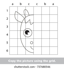 Finish the simmetry picture using grid sells, vector kid educational game for preschool kids, the drawing tutorial with easy gaming level for half of Deer Head Colorless