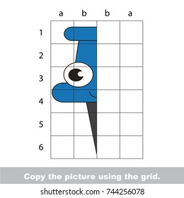 Finish the simmetry picture using grid sells, vector kid educational game for preschool kids, the drawing tutorial with easy gaming level for half of Pushpin
