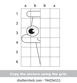 Finish the simmetry picture using grid sells, vector kid educational game for preschool kids, the drawing tutorial with easy gaming level for half of Pushpin