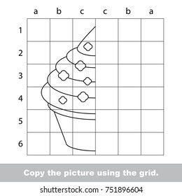 Finish the simmetry picture using grid sells, vector kid educational game for preschool kids, the drawing tutorial with easy gaming level for half of Cake