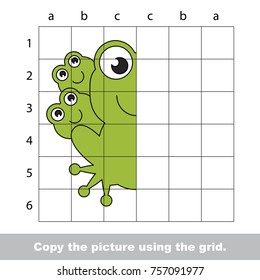 Finish the simmetry picture using grid sells  vector kid educational game for preschool kids  the drawing tutorial and easy gaming level for half Mother frog   her infants