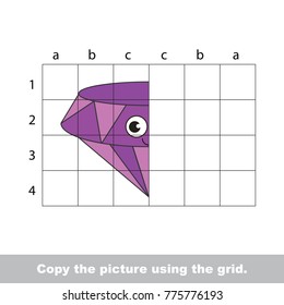 Finish the simmetry picture using grid sells, vector kid educational game for preschool kids, the drawing tutorial with easy gaming level for half of Gemstone violet precious