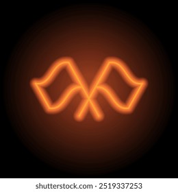 Finish simple icon vector. Flat design. Orange neon on black background.ai