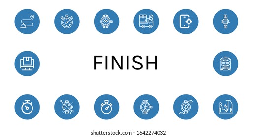 finish simple icons set. Contains such icons as Tracking, Chronometer, Watch, Stopwatch, Racing, can be used for web, mobile and logo