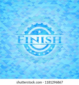Finish sky blue emblem with triangle mosaic background