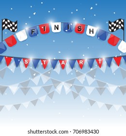 Finish and start flags on blue background, stock vector