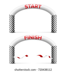 Finish, Start Line Arch Isolated Vector. Sport Event. Triathlon, Skiing, Marathon Racing Concept. Isolated On White Illustration