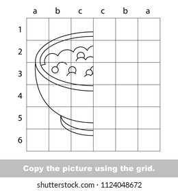 Finish the symmetry picture using grid sells, vector kid educational game for preschool kids, the drawing tutorial with easy gaming level for half of Porridge
