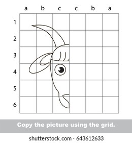 Finish the symmetry picture using grid sells  vector kid educational game for preschool kids  the drawing tutorial and easy gaming level for half Goat Head