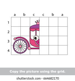 Finish the symmetry picture using grid sells  vector kid educational game for preschool kids  the drawing tutorial and easy gaming level for half Funny Chariot