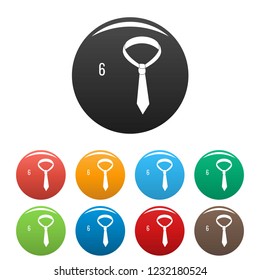 Finish tie icons set 9 color vector isolated on white for any design