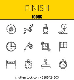 finish vector line icons set. stopwatch, snake and snake Icons. Thin line design. Modern outline graphic elements, simple stroke symbols stock illustration