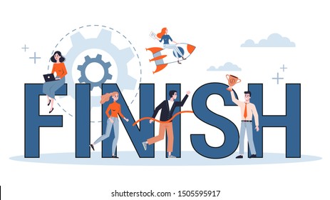 Finish web banner concept. Idea of business success and competition. Flat vector illustration