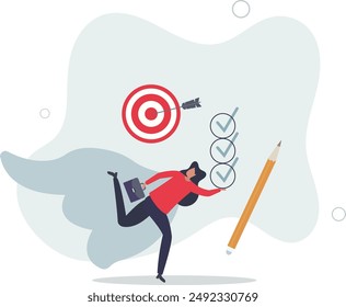 Finish work and achieve goal, responsibility, effort, productivity or efficiency to complete project, challenge to success concept.flat design.illustration with people.
