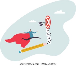 Finish work and achieve goal, responsibility, effort, productivity or efficiency to complete project, challenge to success.character for design.