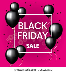 The finished design of the poster, banner or flyer "Black Friday". Vector illustration with balloons. Shops and sales. Discounts. Fashion, style and shopping.