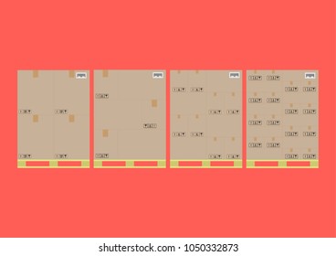 Finished goods with pallet in the warehouse, flat design style.