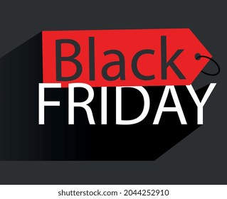 The finished image on the theme of Black Friday, a dark background, a red tag and text. Vector drawing.