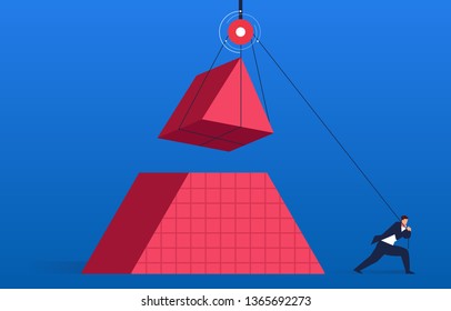 Finished, the merchant completes the pyramid puzzle with a fixed pulley