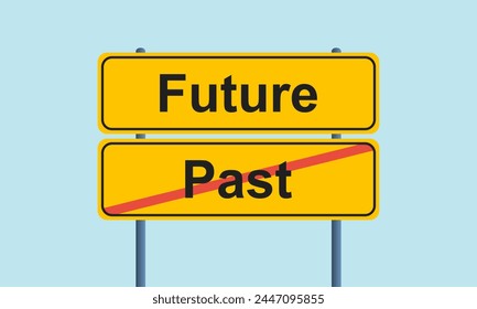 Finished past and beginning future yellow sign. New life vector concept. Way to success.