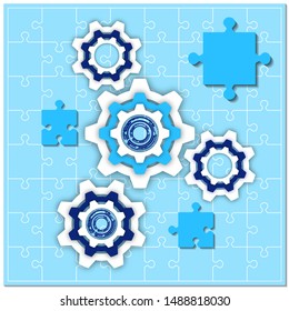 Finished puzzles and gear. The concept of teamwork, cooperation and partnership. Flat design. Vector illustration for your business design.