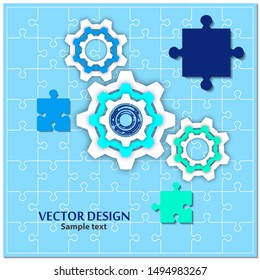 Finished puzzles and gear. The concept of teamwork, cooperation and partnership. Flat design. Vector illustration for your business design.
