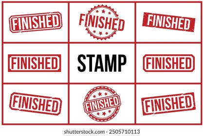 Finished Red rubber stamp on white background. Finished stamp sign. Finished stamp.