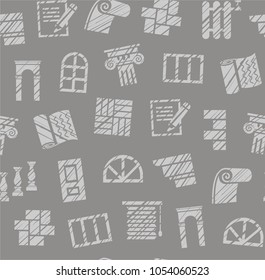 Finishing of premises and buildings. Color, flat background. Hatching gray pencil on a gray field. Imitation. 