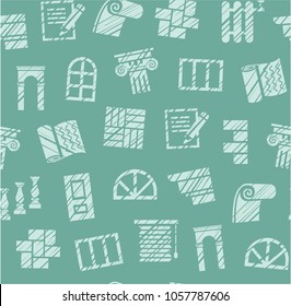 Finishing of premises and buildings. Color, flat background. Hatching with a green pencil on a green field. Imitation. 