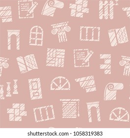Finishing of premises and buildings. Color, flat background. Hatching with a pink pencil on a pink field. Imitation. 