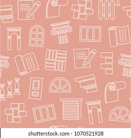 Finishing of premises and buildings. Color, flat background. Linear white pattern on a pink field. 