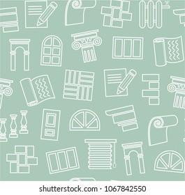 Finishing of premises and buildings. Plain, flat background. Linear white pattern on a green field. 