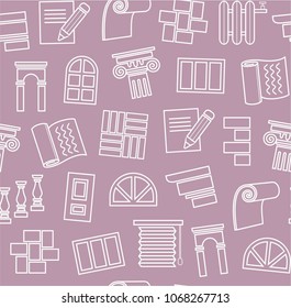Finishing of premises and buildings. Plain, flat background. Linear white pattern on a purple field. 