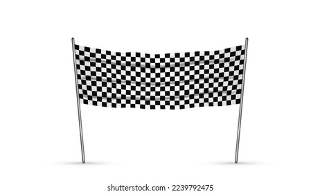 Finishing tape flag with checkerboard surface. Competitive realistic items for start and finish in championships and competitions with black and white squares for auto and vector motocross