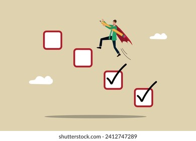 Finishing todo list, work checklist or accomplishment,Targeting to achieve goals, project management, Businessman jumping over checkboxes and ticking them