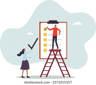 Finishing todo list, work checklist or accomplishment, project management, teamwork to get work done, complete plan.business concept.flat character.