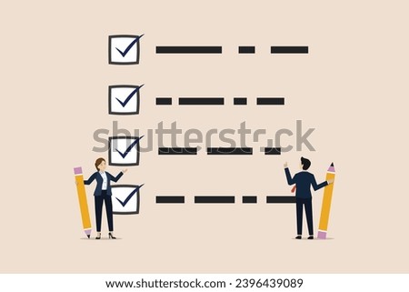 Finishing work, completing business tasks, completing checklists, concept of checking business data, team of business people holding pencil check boxes, all tasks completed.
