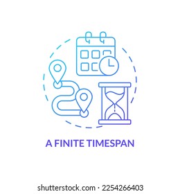 Finite timespan blue gradient concept icon. Definite start and end phases. Project management abstract idea thin line illustration. Isolated outline drawing. Myriad Pro-Bold font used