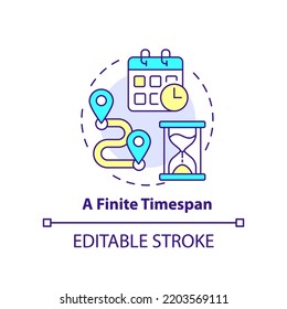 Finite timespan concept icon. Definite start and end. Project management abstract idea thin line illustration. Isolated outline drawing. Editable stroke. Arial, Myriad Pro-Bold fonts used