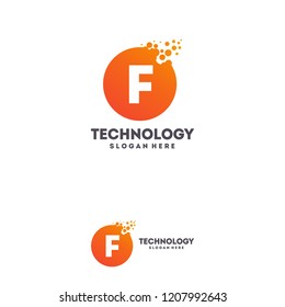 F-initial Circle Tech Logo Desigens, Letter-F Pixel Circle Logo 