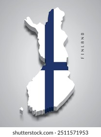 Mapa 3d de Finlandia con la bandera nacional sobre fondo gris