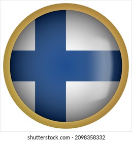 Finland 3D rounded Flag Button Icon with Gold Frame