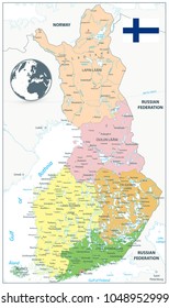 Finland Administrative Map isolated on white. Highly detailed vector illustration of map.